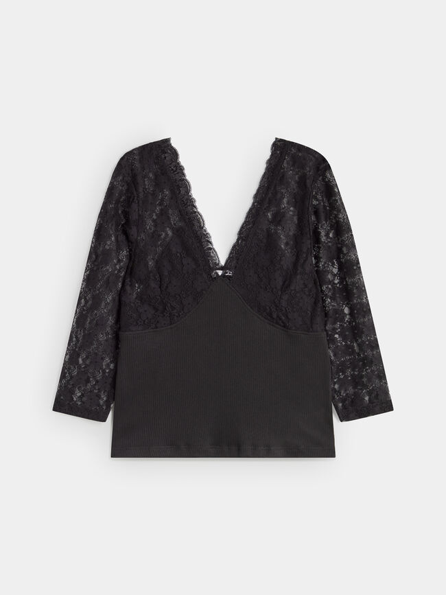 CAMISETA ENCAJE Negro
