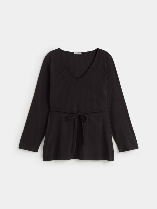 CAMISETA CUELLO PICO Negro image number null