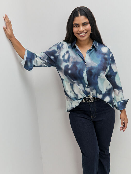 CAMISA SATINADA Azul Medio image number null