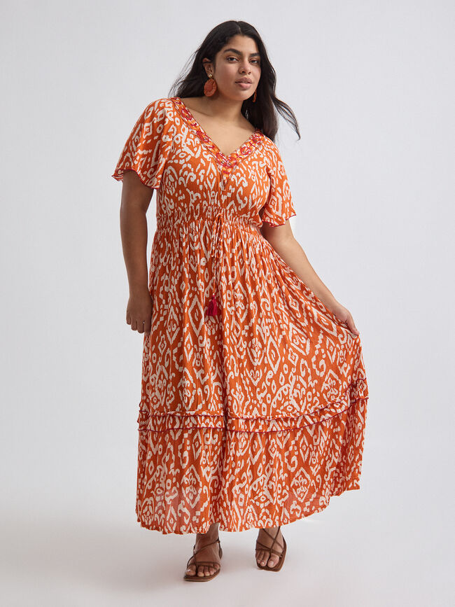 VESTIDO LARGO ESTAMPADO Crudo