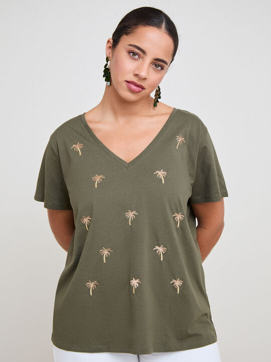 CAMISETA PALMERAS BORDADAS Kaki image number null