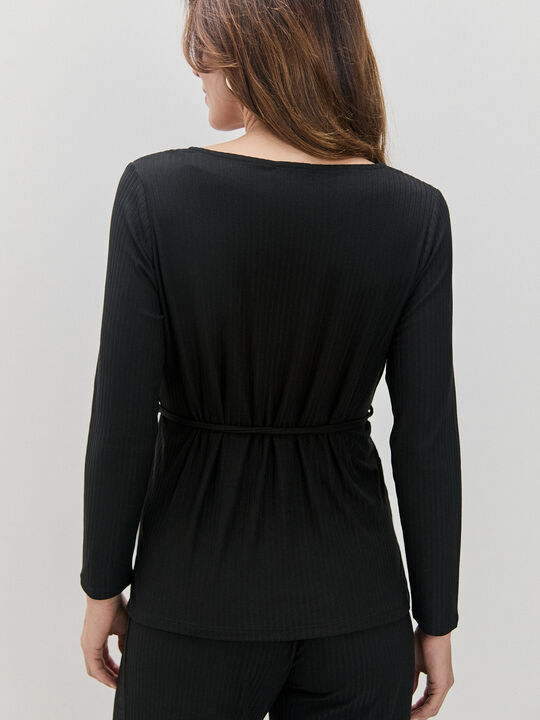 CAMISETA CUELLO PICO Negro image number null