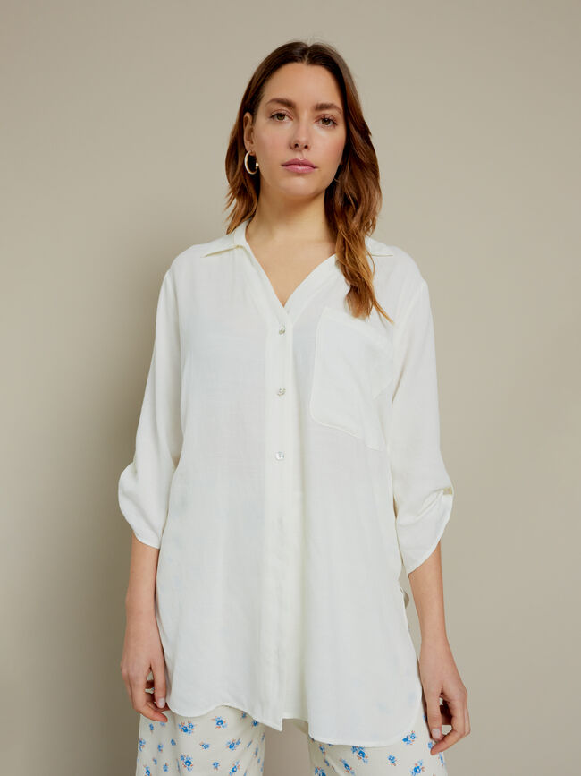 Camisa larga botones en mangas Blanco Optico