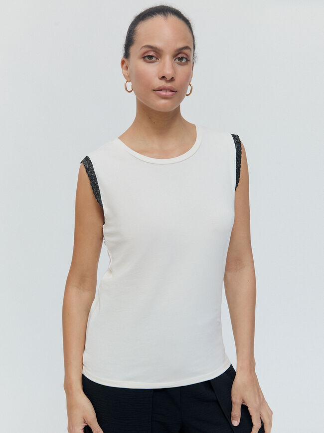 CAMISETA MANGA BRILLOS Blanco Hueso