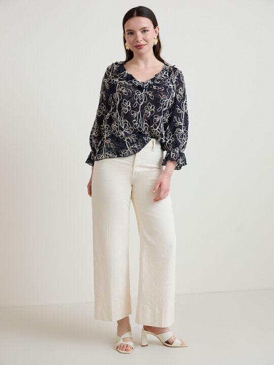 CAMISETA BORDADA VOLANTES Azul Marino image number null