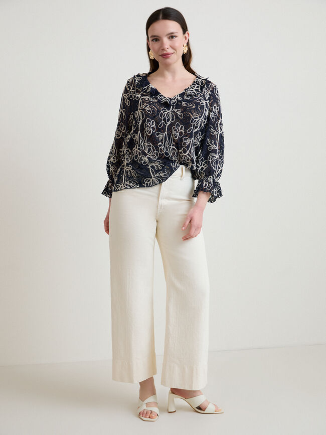 CAMISETA BORDADA VOLANTES Azul Marino