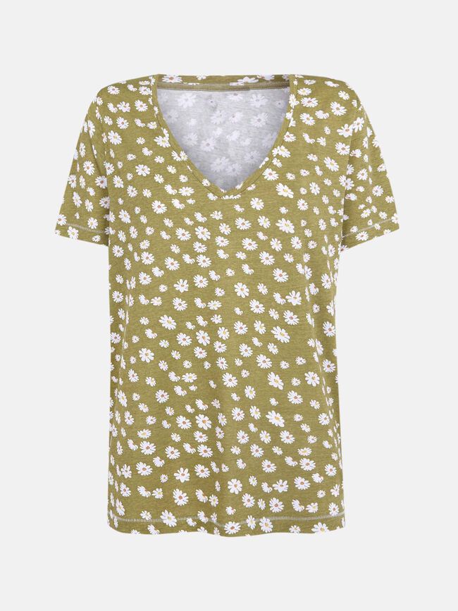 Camiseta cuello pico estampada Estampado 2