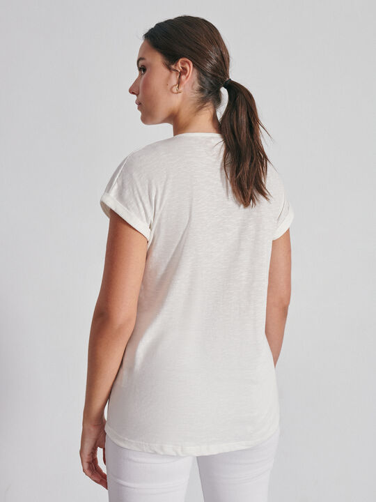 Camiseta algodón bordados Blanco Hueso image number null