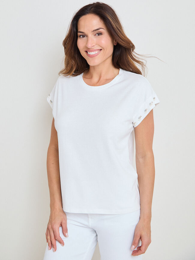CAMISETA DETALLE PERLA Blanco Hueso