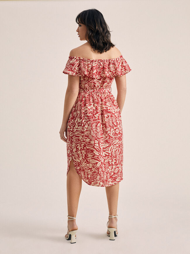 Vestido estampado cuello barco Piedra