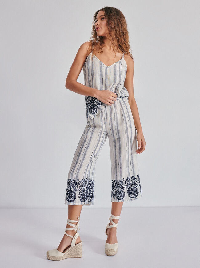 Pantalón rayas bordado Azul Marino