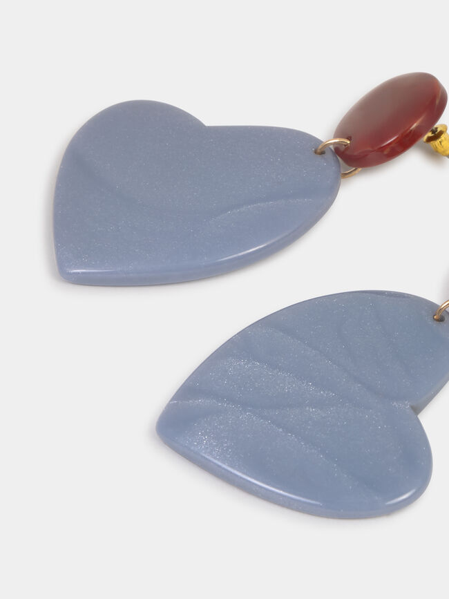 PENDIENTES PIEDRA CORAZ&Oacute;N Azul Grisaceo
