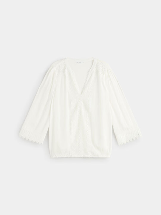 Blusa romántica puntilla Blanco Optico image number null