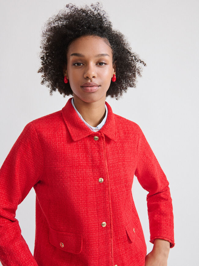 CHAQUETA TWEED FLECO Rojo Oscuro
