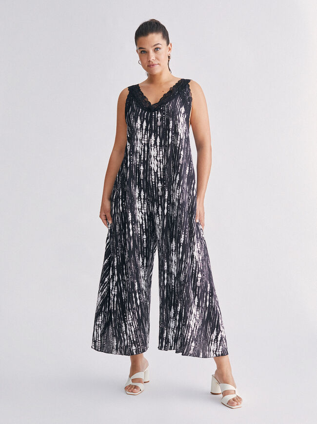 Mono estampado escote puntilla Negro