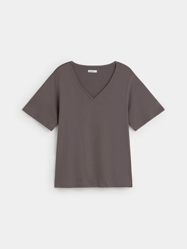 CAMISETA CUELLO PICO Gris Oscuro