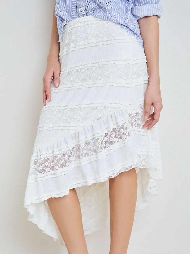 FALDA BLONDA ASIM&Eacute;TRICA Blanco Hueso