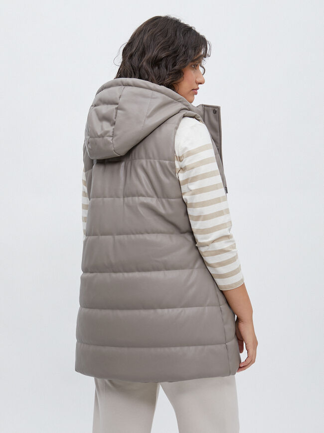 CHALECO ACOLCHADO EFECTO PIEL PIEDRA OSCURO