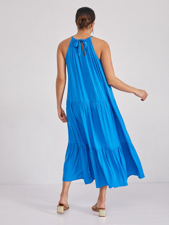 Vestido halter satinado Azul Brillante image number null