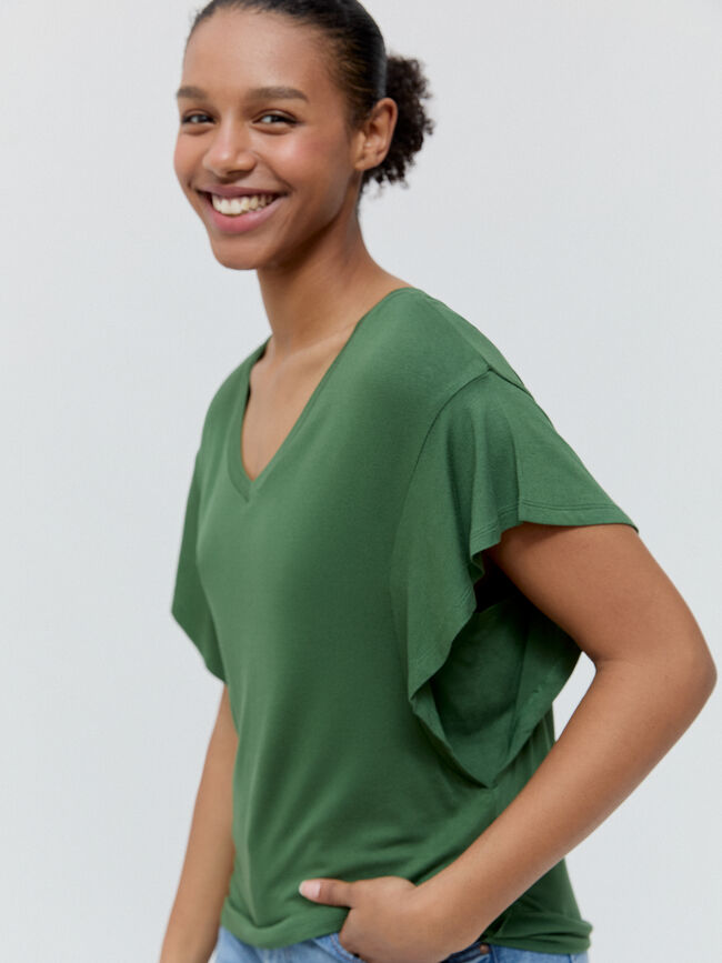 CAMISETA VOLANTES Verde oscuro