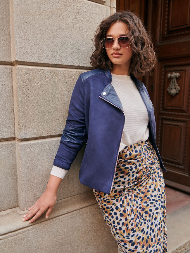 CAZADORA BIKER COMBINADA Azul Marino