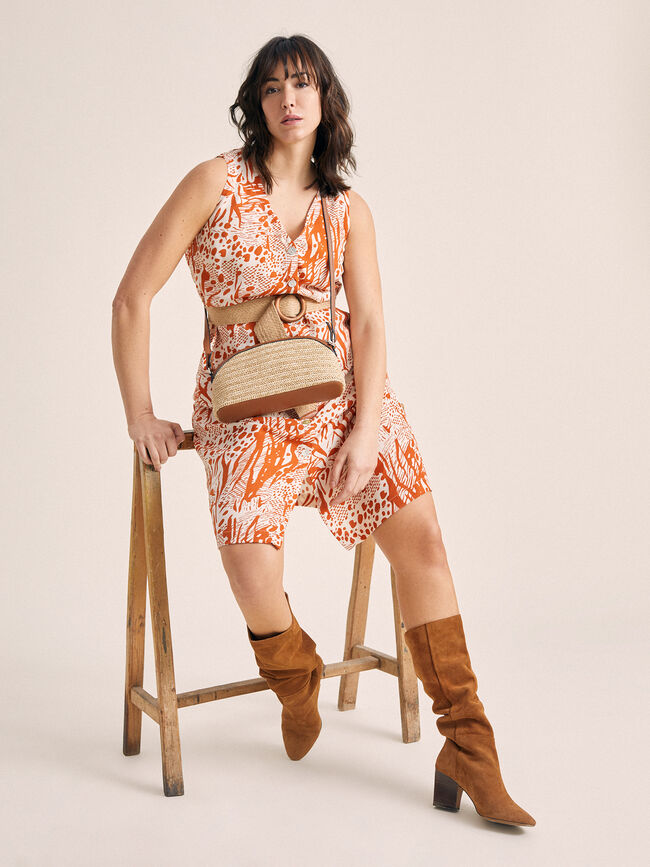 Vestido estampado con cinturón Estampado 2