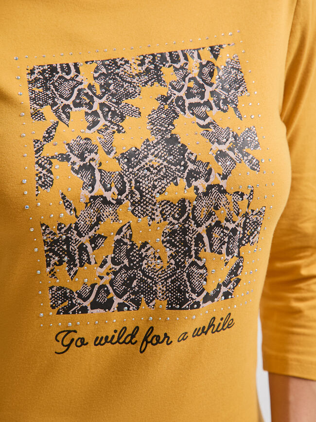 CAMISETA BRILLOS ESTAMPADA Mostaza Oscuro