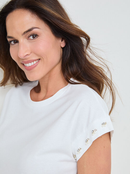 CAMISETA DETALLE PERLA Blanco Hueso image number null