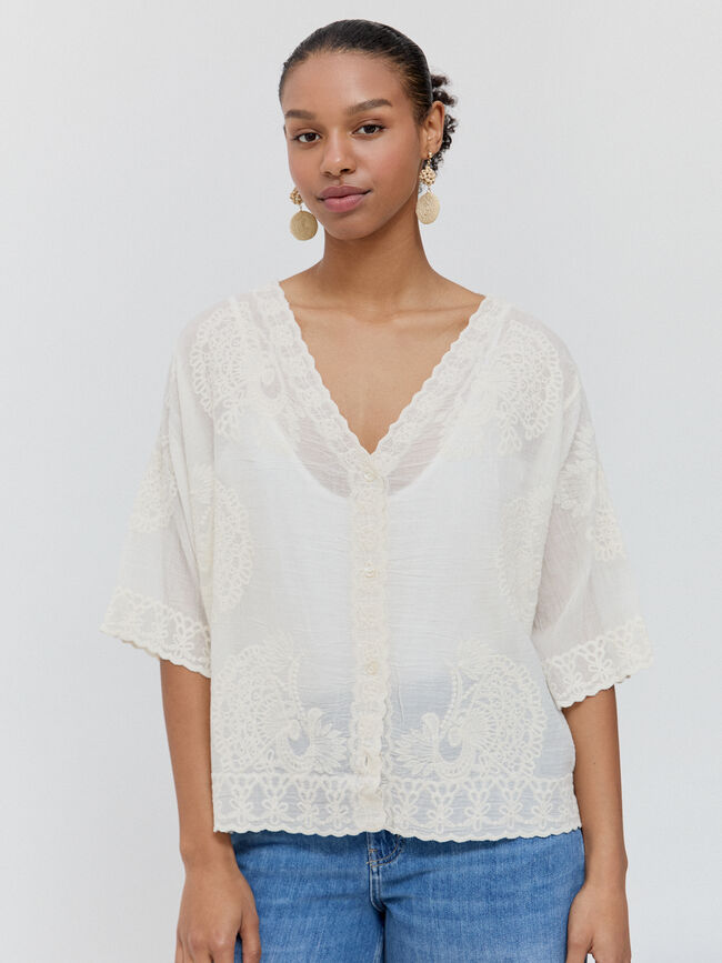 CAMISA BORDADOS RÚSTICA Blanco Hueso
