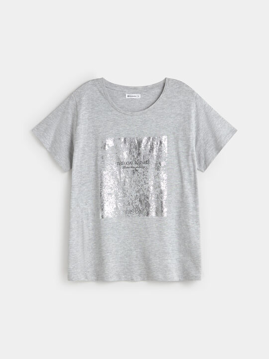 CAMISETA BRILLO PLATEADO Gris image number null