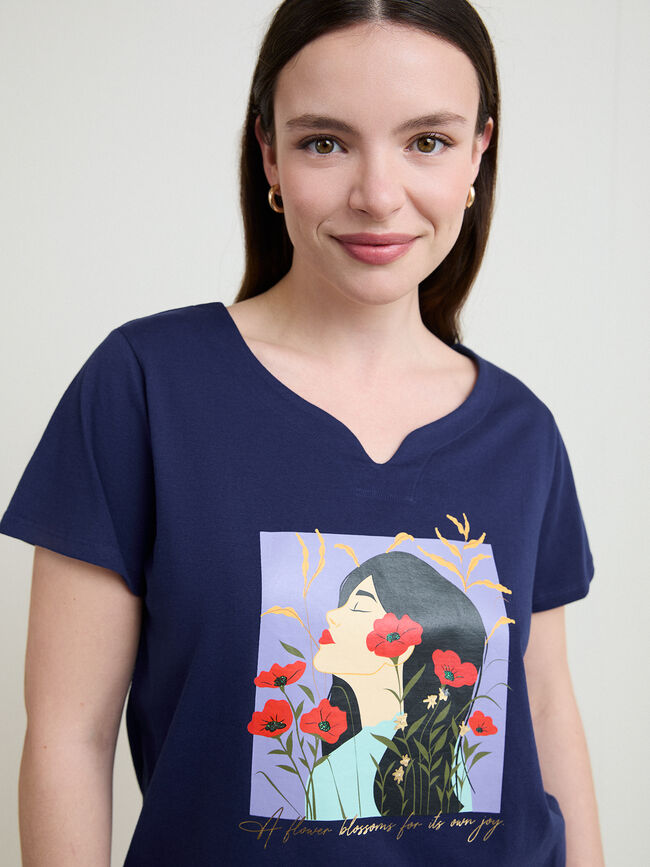 CAMISETA MUCHACHA FLORES Azul Noche