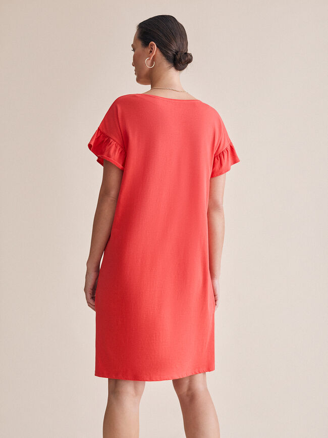 vestido volante en mangas 100% algodón Coral