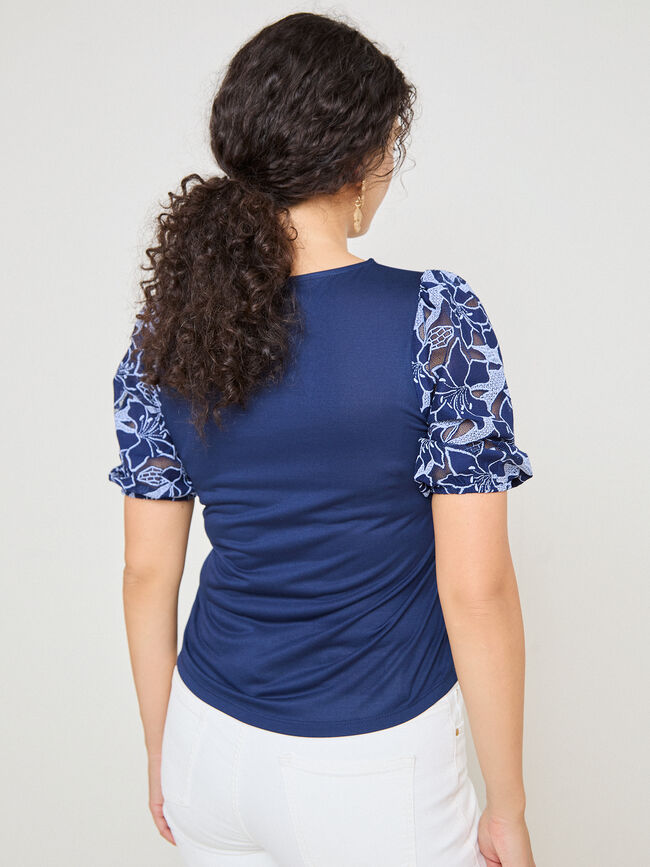 CAMISETA MANGAS ENCAJE Azul Marino