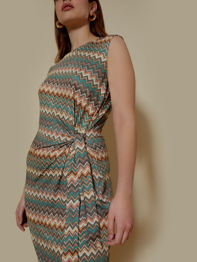 VESTIDO ESTAMPADO NUDO LATERAL Crudo