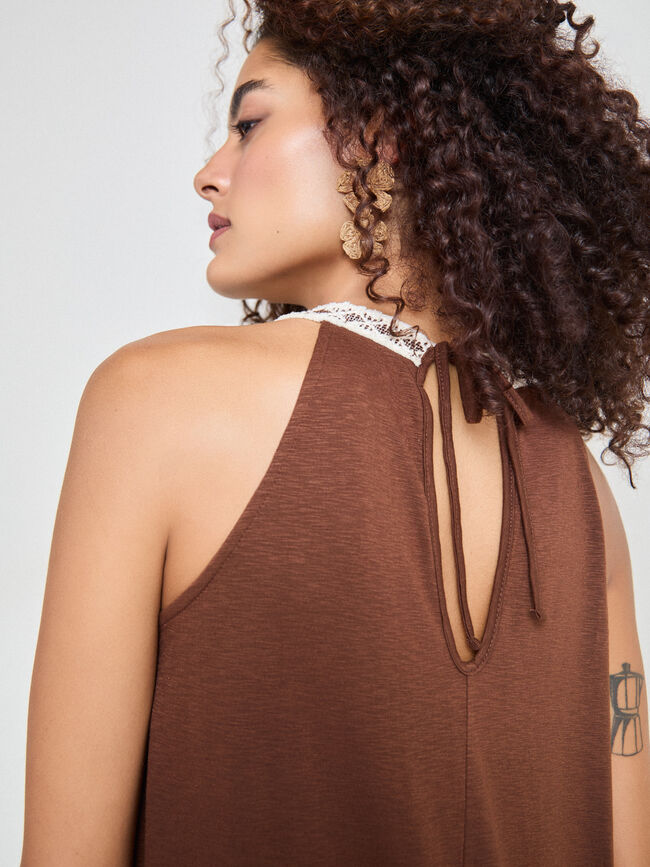 VESTIDO FLAM&Eacute; FORNITURA CUELLO Marron