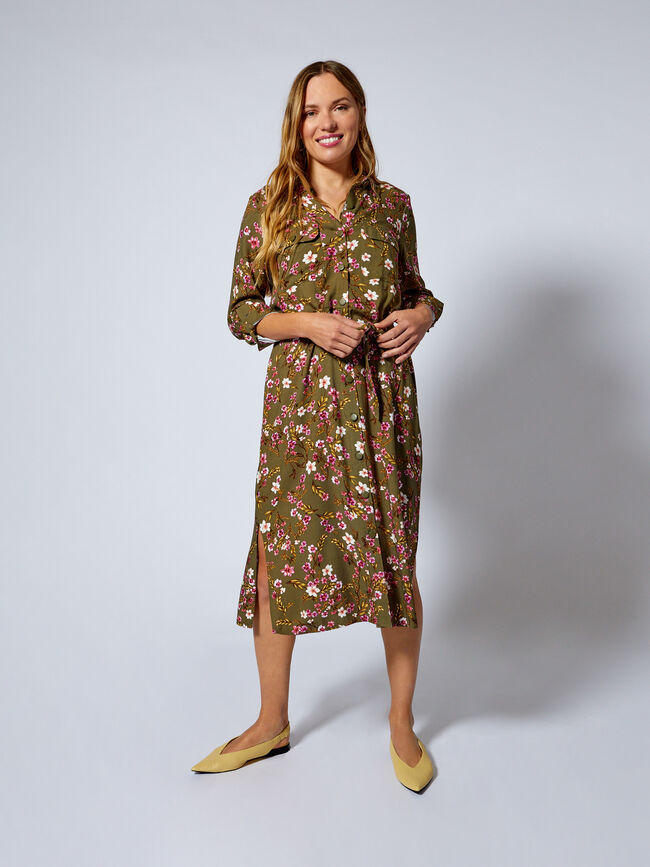 Vestido camisero estampado Kaki