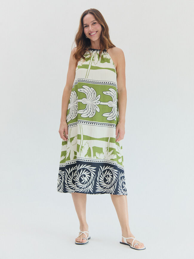 VESTIDO CUELLO HALTER Crudo