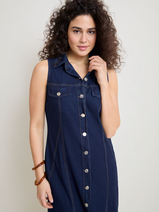 VESTIDO ENTALLADO DENIM Rinse Wash image number null