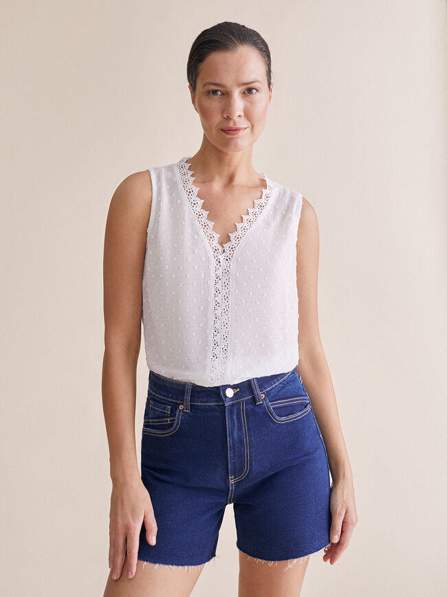 Blusa detalle puntilla Blanco Optico