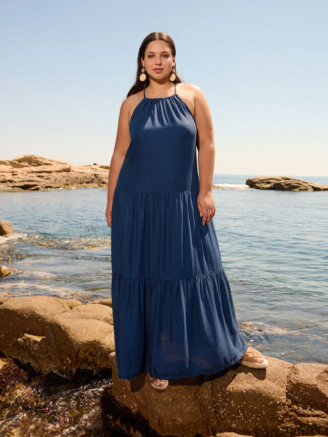VESTIDO LARGO VOLANTES Azul Marino