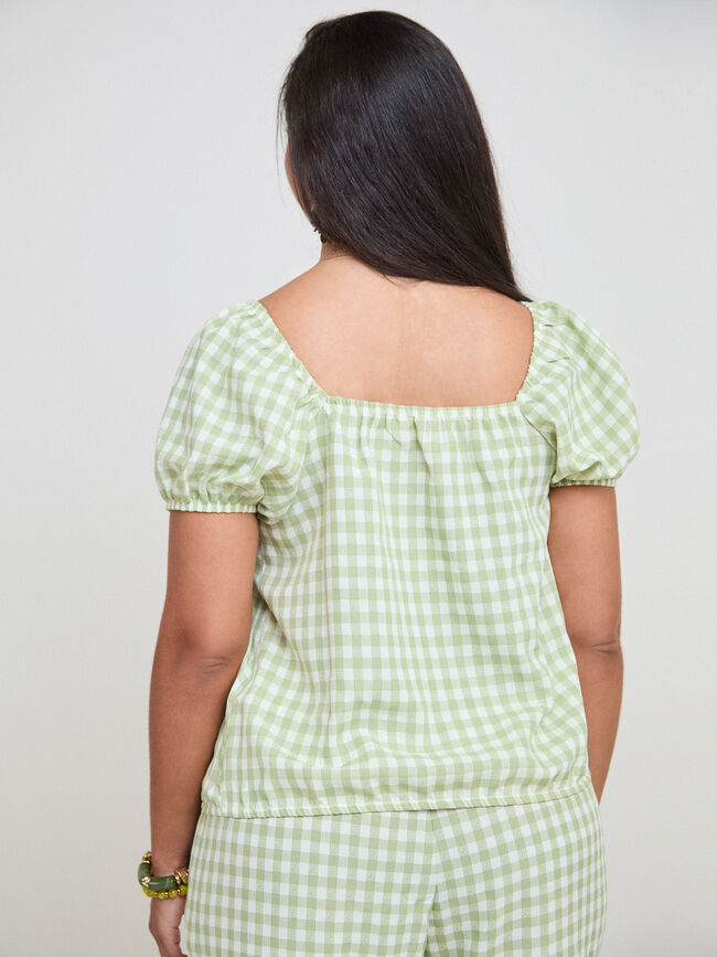 BLUSA VICHY ABULLONADA kaki claro