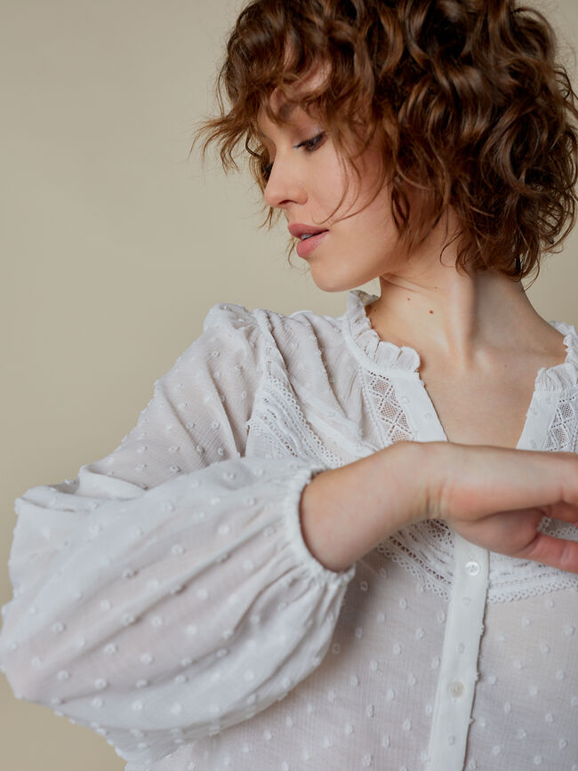 Blusa jacquard detalle cuello Blanco Optico