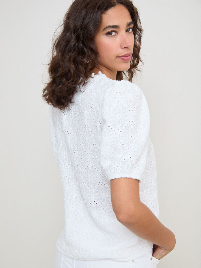 CAMISETA FLORES JACQUARD C/PICO Blanco Optico