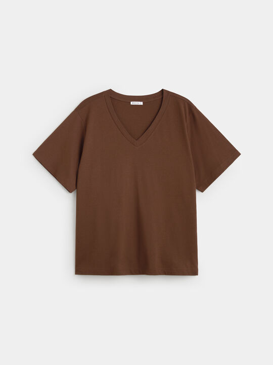 CAMISETA CUELLO PICO Marron image number null