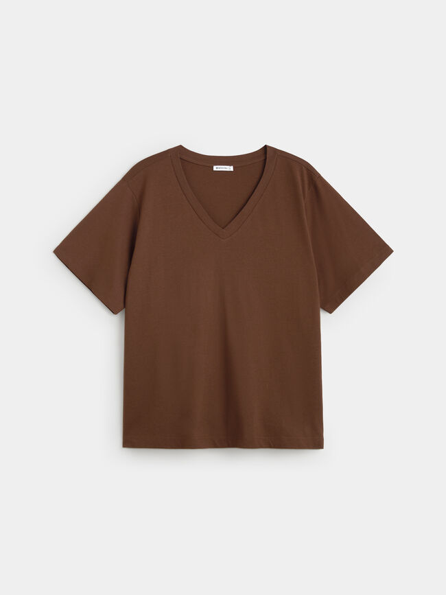 CAMISETA CUELLO PICO Marron