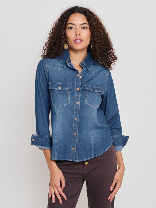 CAMISA VAQUERA BASICA Mid Blue Wash image number null