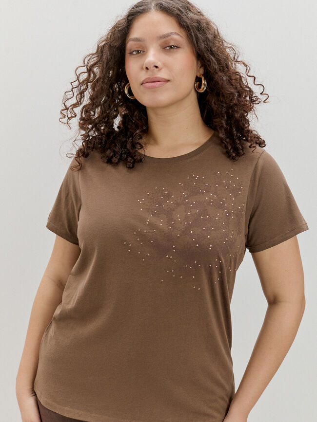 CAMISETA FLOR BRILLANTE Marron