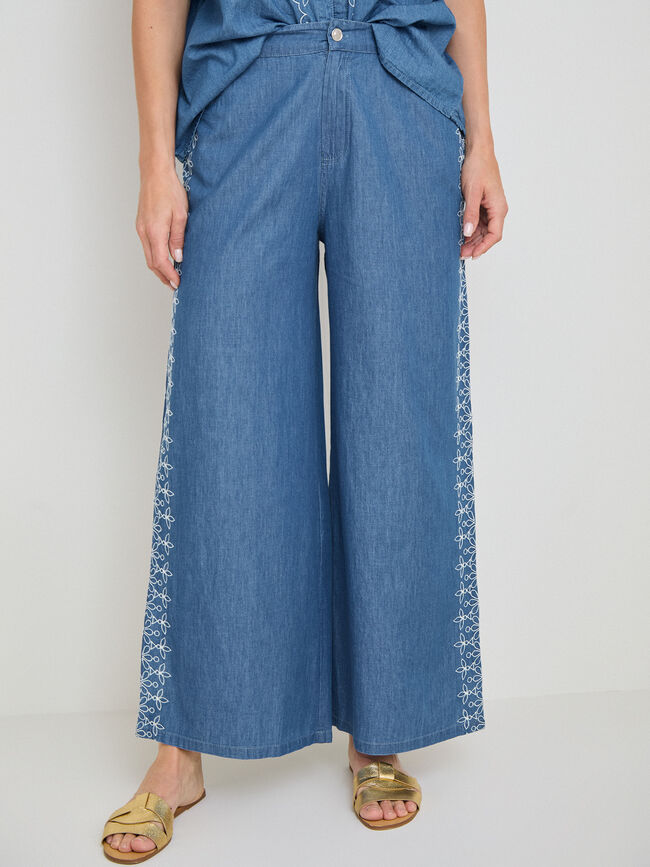 PANTAL&Oacute;N FLUIDO BORDADO Mid Blue Wash