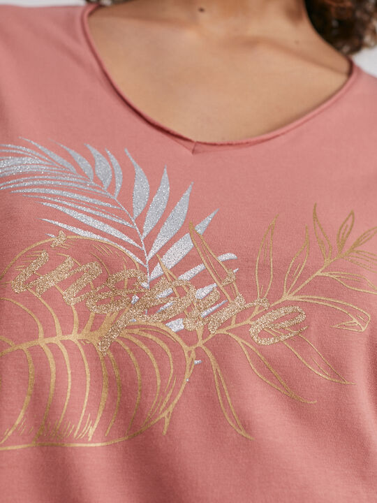 Camiseta algodón estampada naranja barro image number null