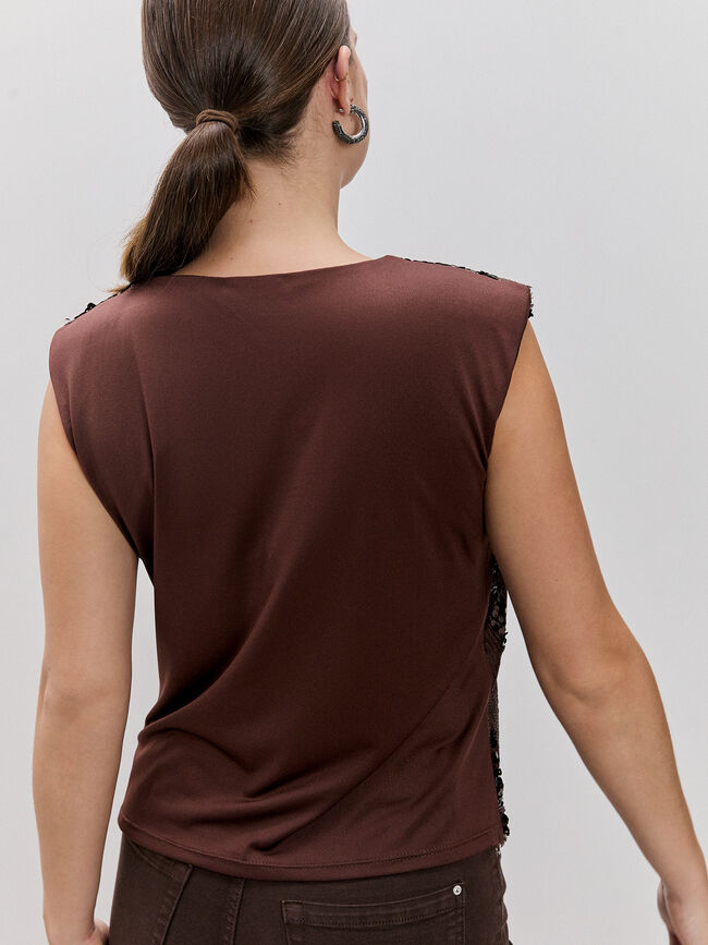 TOP LENTEJUELAS HOMBRERAS Marron